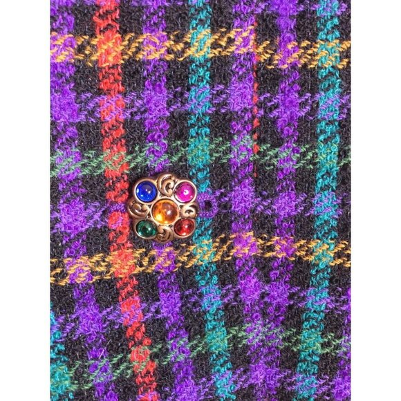 Vintage 80s Womens Blazer Colorful Plaid Jeweled Buttons Boyfriend Jacket Size 8 - Picture 2 of 8